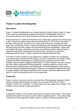 Factor V Leiden Thrombophilia