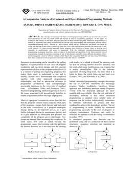 A Comparative Analysis of Structured and Object-Oriented Programming Methods