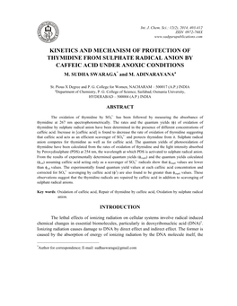 Kinetics and Mechanism of Protection of Thymidine from Sulphate Radical Anion by Caffeic Acid Under Anoxic Conditions M