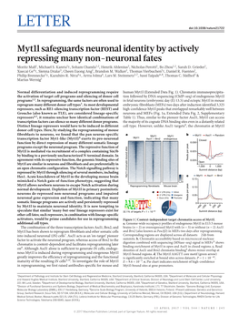 Myt1l Safeguards Neuronal Identity by Actively Repressing Many Non-Neuronal Fates Moritz Mall1, Michael S
