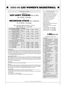 Pokey Chatman Chatman’S Career Record: 41-3 (2Nd Year) Chatman’S LSU Record: 41-3 (2Nd Year) LSU LADY TIGERS (8-0, 1-0 SEC) MSU Head Coach: Joanne P