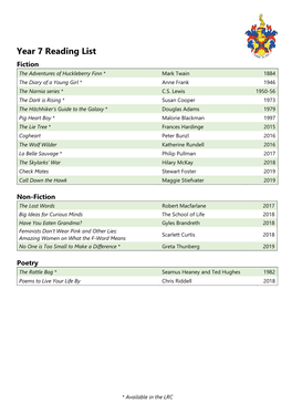 KS3 Reading List