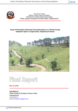 Study of Potentiality of Rainwater Harvesting As a Climate Change Adaptation 2016