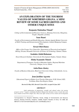 An Exploration of the Tourism Values of Northern Ghana. a Mini Review of Some Sacred Groves and Other Unique Sites
