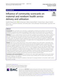 Influence of Community Scorecards on Maternal and Newborn Health Service Delivery and Utilization