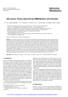 AD Leonis: Flares Observed by XMM-Newton and Chandra