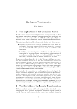 The Lorentz Transformation