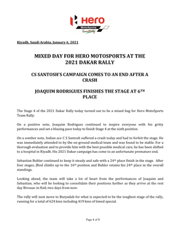 Mixed Day for Hero Motosports at the 2021 Dakar Rally