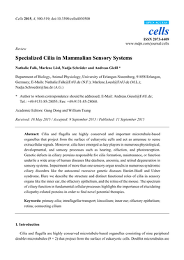 Specialized Cilia in Mammalian Sensory Systems