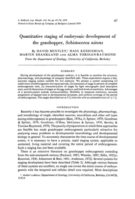 Quantitative Staging of Embryonic Development of the Grasshopper, Schistocerca Nitens