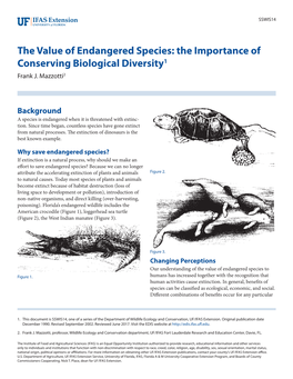 The Value of Endangered Species: the Importance of Conserving Biological Diversity1 Frank J