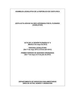 Asamblea Legislativa De La República De Costa Rica