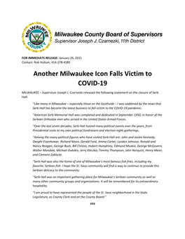 Another Milwaukee Icon Falls Victim to COVID-19