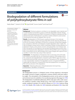 Biodegradation of Different Formulations of Polyhydroxybutyrate Films in Soil