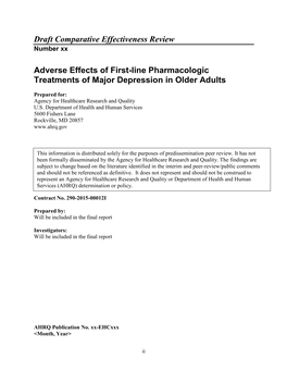 Adverse Effects of First-Line Pharmacologic Treatments of Major Depression in Older Adults