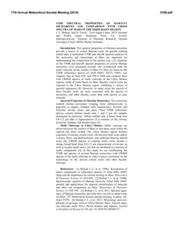 Vnir Spectral Properties of Martian Meteorites and Comparison with Crism Spectra of Mars in the Isidis Basin Region