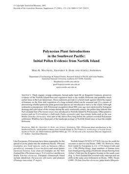 Polynesian Plant Introductions in the Southwest Pacific: Initial Pollen Evidence from Norfolk Island