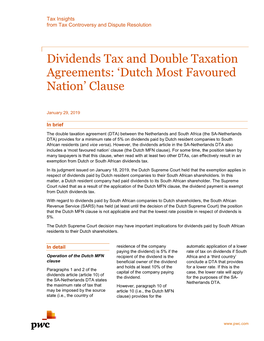 Dividends Tax and Double Taxation Agreements: 'Dutch Most Favoured