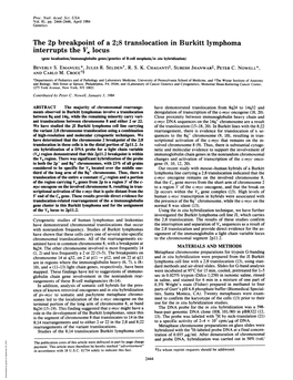 8 Translocation in Burkitt Lymphoma Interrupts the VK Locus (Gene Localization/Immunoglobulin Genes/Genetics of B-Cell Neoplasia/In Situ Hybridization) BEVERLY S