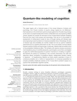 Quantum-Like Modeling of Cognition