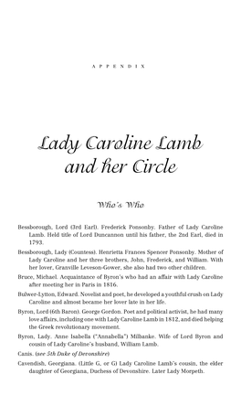 Lady Caroline Lamb and Her Circle