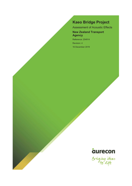 Kaeo Bridge Project Assessment of Acoustic Effects New Zealand Transport Agency Reference: 254914 Revision: 4 16 December 2019