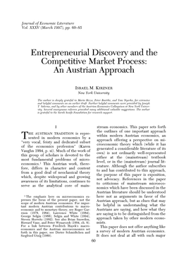 Entrepreneurial Discovery and the Competitive Market Process