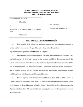 1 in the UNITED STATES DISTRICT COURT for the EASTERN DISTRICT of VIRGINIA ALEXANDRIA DIVISION THOMAS CURTIN, Et Al., Plaintiffs