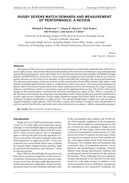 Rugby Sevens Match Demands and Measurement of Performance: a Review