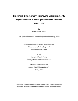Improving Visible-Minority Representation in Local Governments in Metro Vancouver