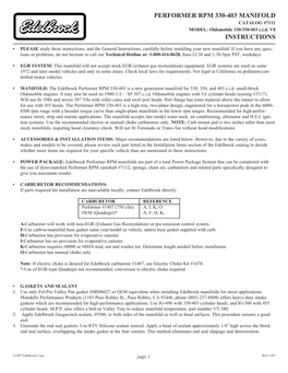 Performer Rpm 330-403 Manifold Instructions