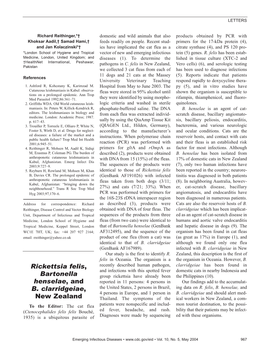 Rickettsia Felis, Bartonella Henselae, and B. Clarridgeiae, New Zealand