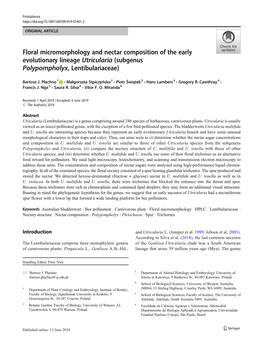 Floral Micromorphology and Nectar Composition of the Early Evolutionary Lineage Utricularia (Subgenus Polypompholyx, Lentibulariaceae)