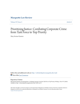 Prioritizing Justice: Combating Corporate Crime from Task Force to Top Priority Mary Kreiner Ramirez