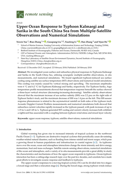 Upper Ocean Response to Typhoon Kalmaegi and Sarika in the South China Sea from Multiple-Satellite Observations and Numerical Simulations