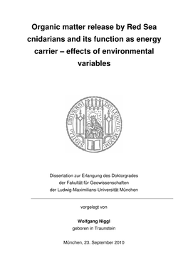 Organic Matter Release by Red Sea Cnidarians and Its Function As Energy Carrier – Effects of Environmental Variables