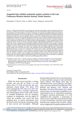 Aragonite Bias Exhibits Systematic Spatial Variation in the Late Cretaceous Western Interior Seaway, North America