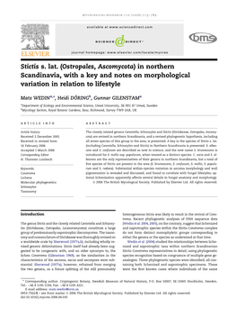 Stictis S. Lat. (Ostropales, Ascomycota) in Northern Scandinavia, with a Key and Notes on Morphological Variation in Relation to Lifestyle