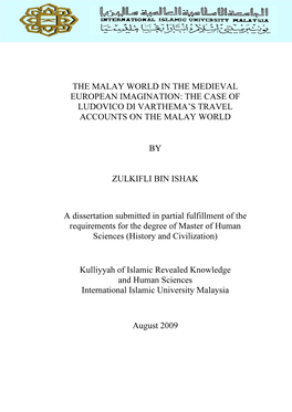 The Malay World in the Medieval European Imagination: the Case of Ludovico Di Varthema’S Travel Accounts on the Malay World