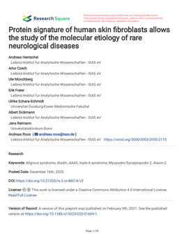 Protein Signature of Human Skin Broblasts Allows the Study of The