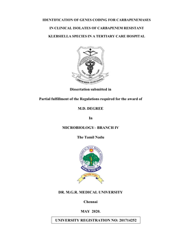 Dissertation Submitted in Partial Fulfillment of the Regulations