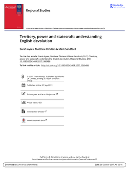 Territory, Power and Statecraft: Understanding English Devolution