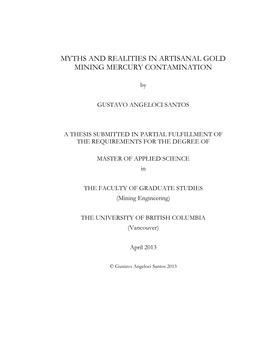 Myths and Realities in Artisanal Gold Mining Mercury Contamination