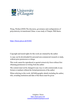 Wang, Weikai (2020) the Discourse, Governance and Configurations of Polycentricity in Transitional China: a Case Study of Tianjin