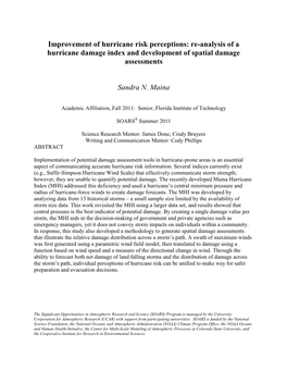 Improvement of Hurricane Risk Perceptions: Re-Analysis of a Hurricane Damage Index and Development of Spatial Damage Assessments