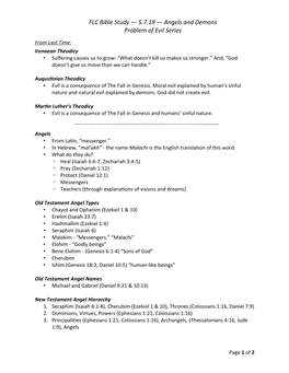 FLC Bible Study — 5.7.19 — Angels and Demons Problem of Evil Series