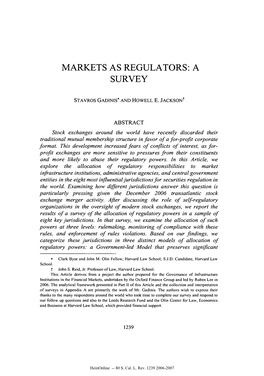Markets As Regulators: a Survey
