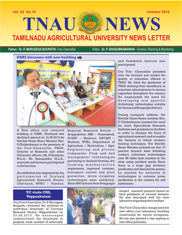 October 2010 TNAU NEWS TAMILNADU AGRICULTURAL UNIVERSITY NEWS LETTER
