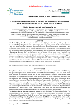 Population Fluctuation at Indian Flying Fox (Pteropus Giganteus) Colonies