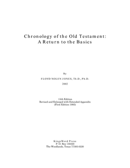 Chronology of Old Testament a Return to Basics
